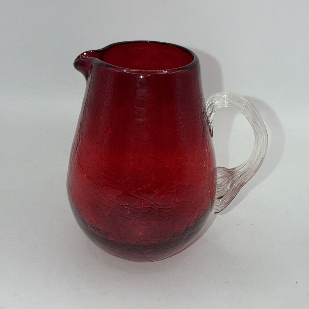 Vintage Pilgrim Glass Creamer Pitcher Red Crinkle Crackle
